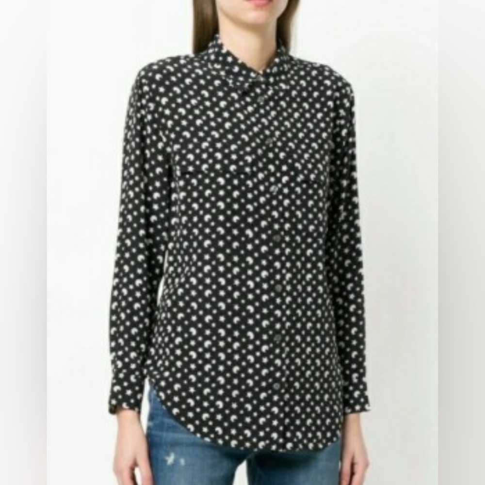 Equipment Femme 100% Silk Moon Star Print Button Up Shirt